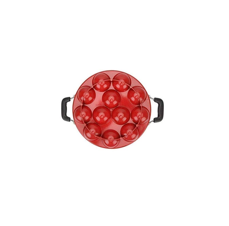 STEEPLE Non Stick Aluminium Appam Maker Pan 12 Cavity Appam Pan Pancake Maker Appam Maker with Side Handle Lid Cover Red - Image 4