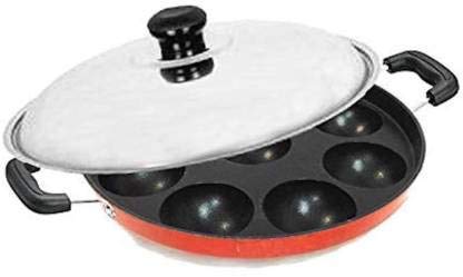 STEEPLE Non Stick Aluminium Appam Maker Pan 12 Cavity Appam Pan Pancake Maker Appam Maker with Side Handle Lid Cover Red - Image 3