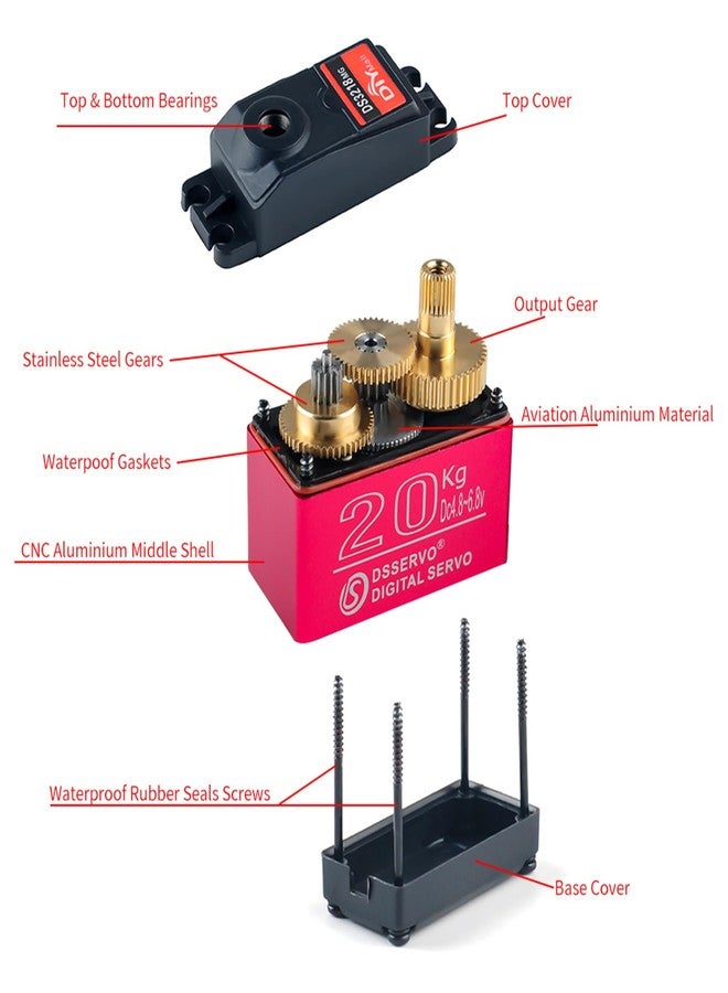 DIYmall 4 مجموعات 20 كجم DS3218 سيرفو رقمي عزم دوران كبير 180 درجة مع ذراع سيرفو 25T تروس معدنية كاملة ألعاب RC نموذج DIY مقاوم للماء لسيارات باجا - Image 4