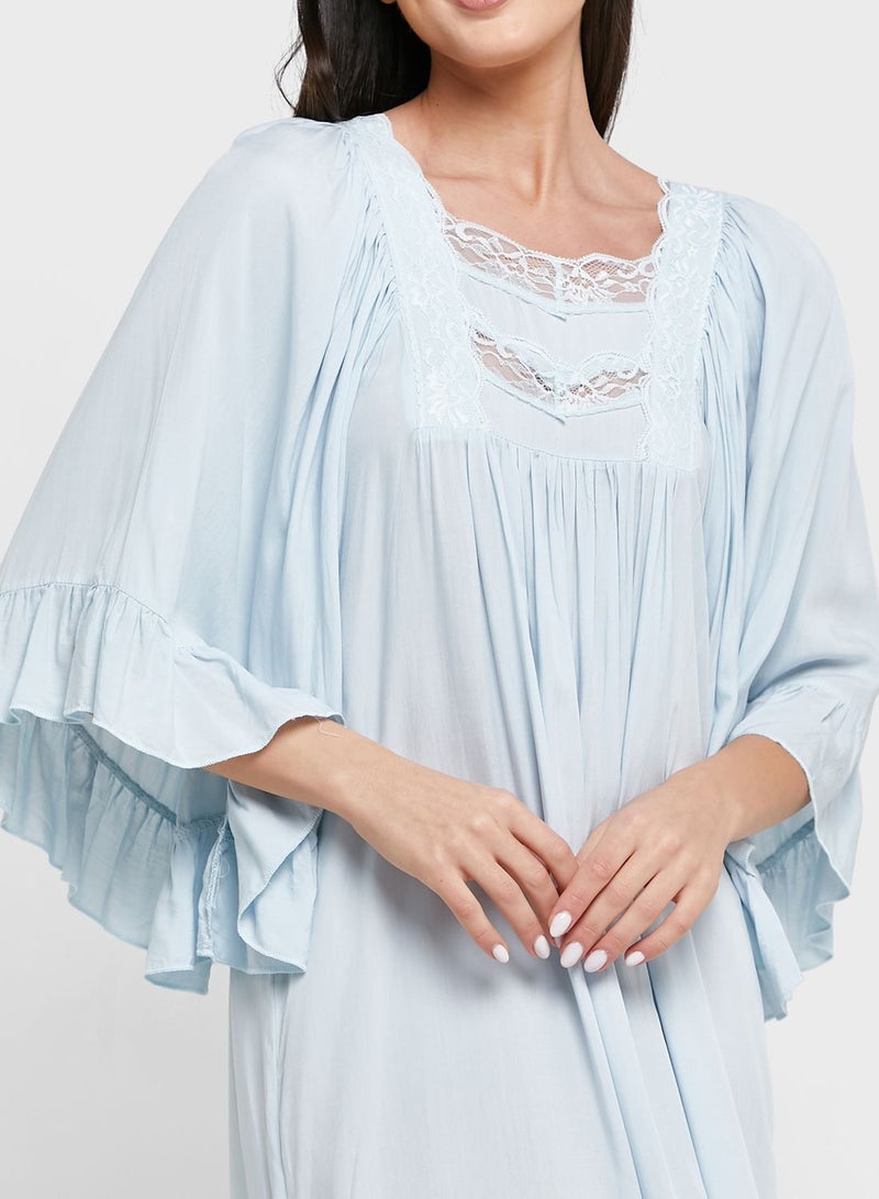 Khizana Frill Sleeve Lace Detail Nightie - Image 3