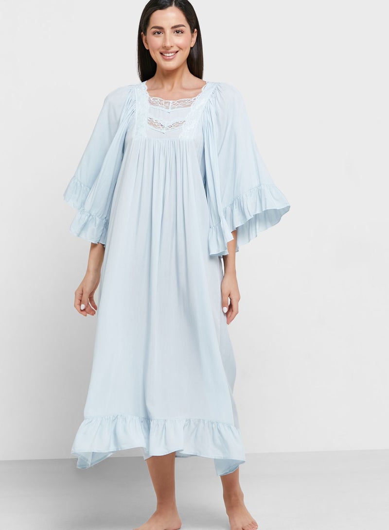 Khizana Frill Sleeve Lace Detail Nightie - Image 1