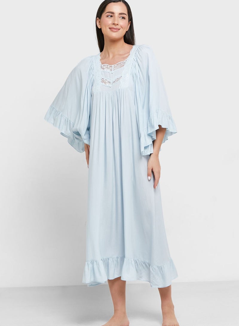 Khizana Frill Sleeve Lace Detail Nightie - Image 4