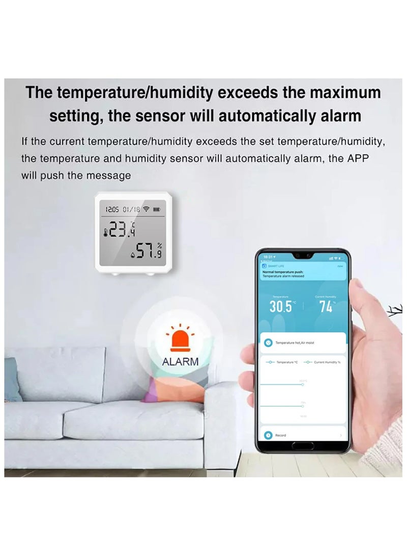 UanTii Wifi Temperature Humidity Sensor Tuya Smart Indoor Thermometer Hygrometer Detector,App and Voice Control，White - Image 4