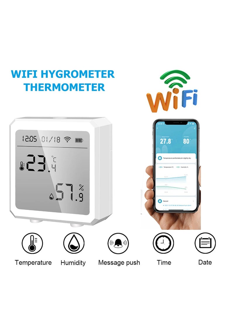 UanTii Wifi Temperature Humidity Sensor Tuya Smart Indoor Thermometer Hygrometer Detector,App and Voice Control，White - Image 1