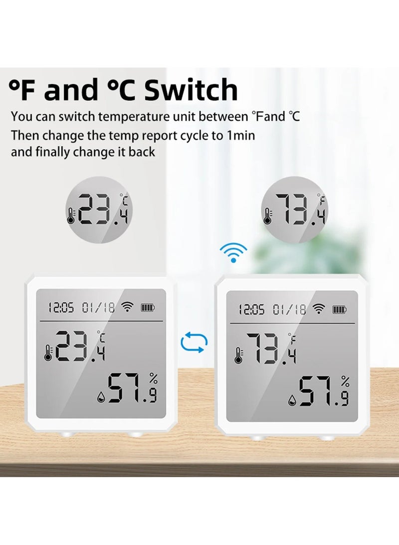 UanTii Wifi Temperature Humidity Sensor Tuya Smart Indoor Thermometer Hygrometer Detector,App and Voice Control，White - Image 2