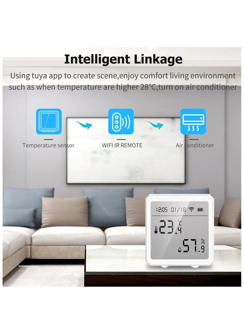 UanTii Wifi Temperature Humidity Sensor Tuya Smart Indoor Thermometer Hygrometer Detector,App and Voice Control，White - Image 5