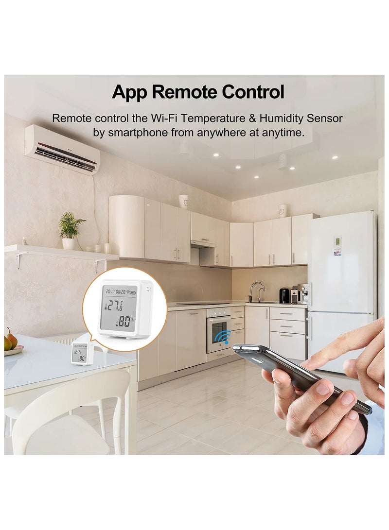 UanTii Wifi Temperature Humidity Sensor Tuya Smart Indoor Thermometer Hygrometer Detector,App and Voice Control，White - Image 3
