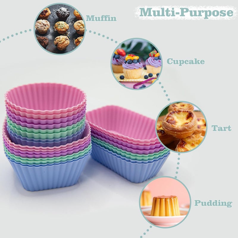 SmartKitch Silicone Cupcake LinersSilicone Lunch Box Dividers，Non-Stick Silicone Muffin Cups, Bento Box Accessories for Kids (24Pcs: 4 Color) - Image 3