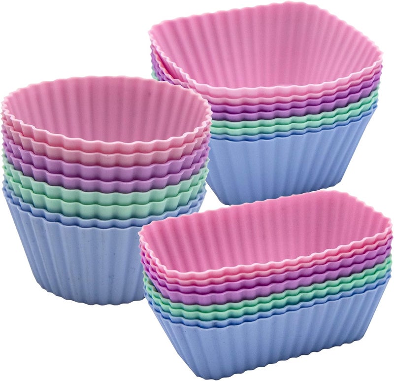 SmartKitch Silicone Cupcake LinersSilicone Lunch Box Dividers，Non-Stick Silicone Muffin Cups, Bento Box Accessories for Kids (24Pcs: 4 Color) - Image 1