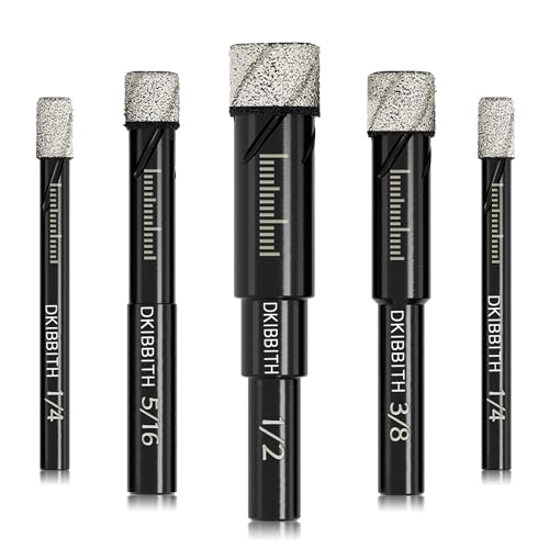 Dry Diamond Drill Bits Set 5 Pcs Tile Drill Bits for Porcelain Ceramic Granite Marble Stone Glass Hard Materials Round Shank 14 516 38 12 Drill Bits with Storage Case