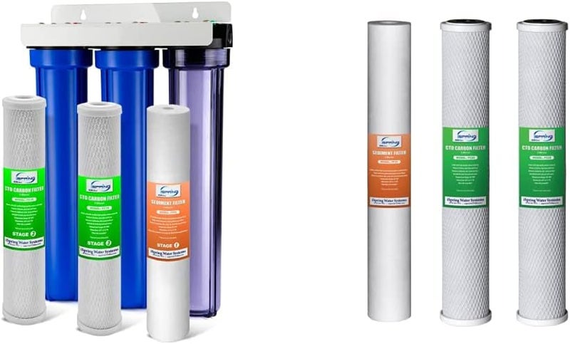 iSpring iSpring Whole House Water Filter System Reduces Chlorine Sediment Taste Odor 3Stage Whole House Water Filtration System w 20x25 Water Filters and Clear 1stStage Housing Model WCB32C  Replacement Sediment Two Carbon Block Cartridges Fits WCB32C  WCB32O  - Image 1