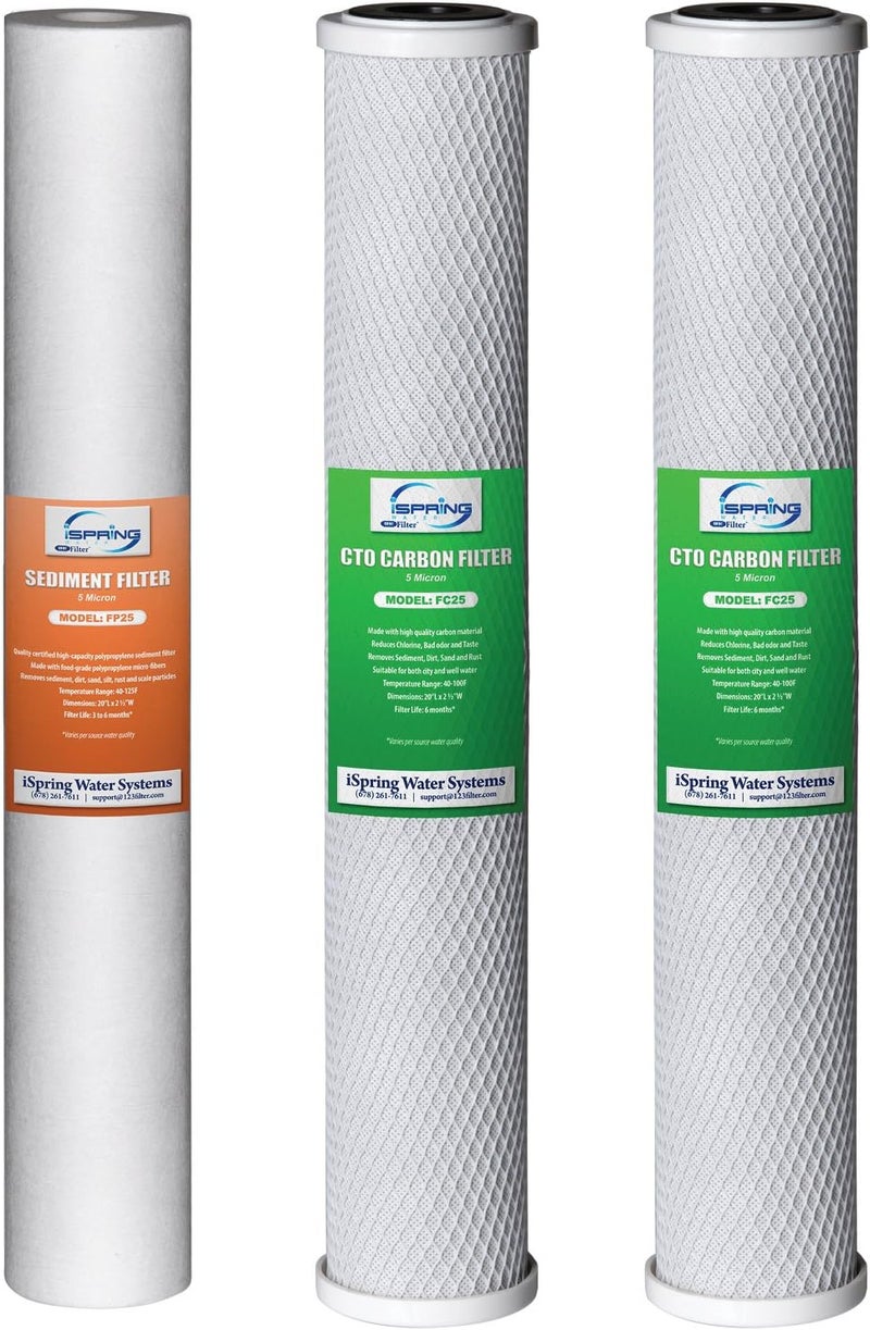 iSpring iSpring Whole House Water Filter System Reduces Chlorine Sediment Taste Odor 3Stage Whole House Water Filtration System w 20x25 Water Filters and Clear 1stStage Housing Model WCB32C  Replacement Sediment Two Carbon Block Cartridges Fits WCB32C  WCB32O  - Image 5