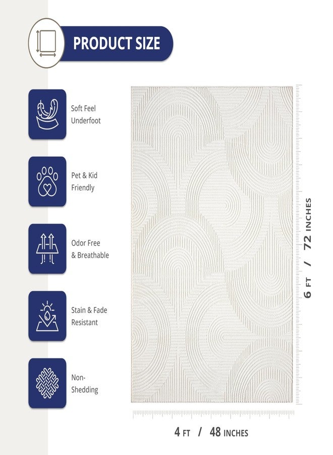 Abani Neutral Cream Area Rug 4' x 6' for Living Room, Bedroom - Zen Reiki Semi-Circle Pattern - Durable & Easy to Clean - Image 3