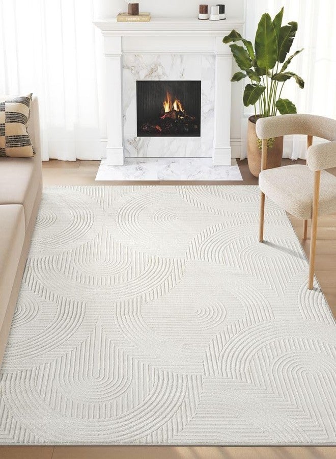 Abani Neutral Cream Area Rug 4' x 6' for Living Room, Bedroom - Zen Reiki Semi-Circle Pattern - Durable & Easy to Clean - Image 1
