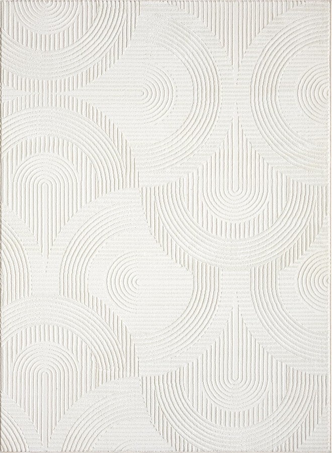 Abani Neutral Cream Area Rug 4' x 6' for Living Room, Bedroom - Zen Reiki Semi-Circle Pattern - Durable & Easy to Clean - Image 2