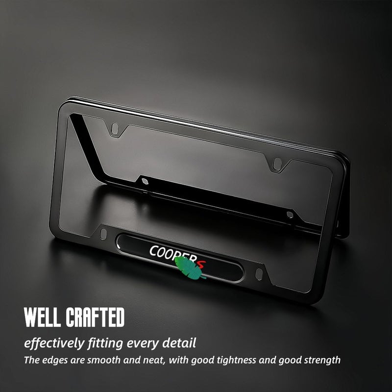 JULOPO 2 Pcs Black License Plate Frames Compatible with Mini Cooper License Plate Covers Metal Aluminum Material Screw caps Cover Set - Image 4