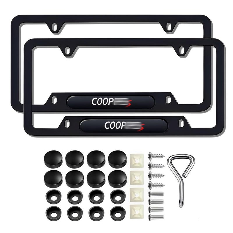 JULOPO 2 Pcs Black License Plate Frames Compatible with Mini Cooper License Plate Covers Metal Aluminum Material Screw caps Cover Set - Image 1