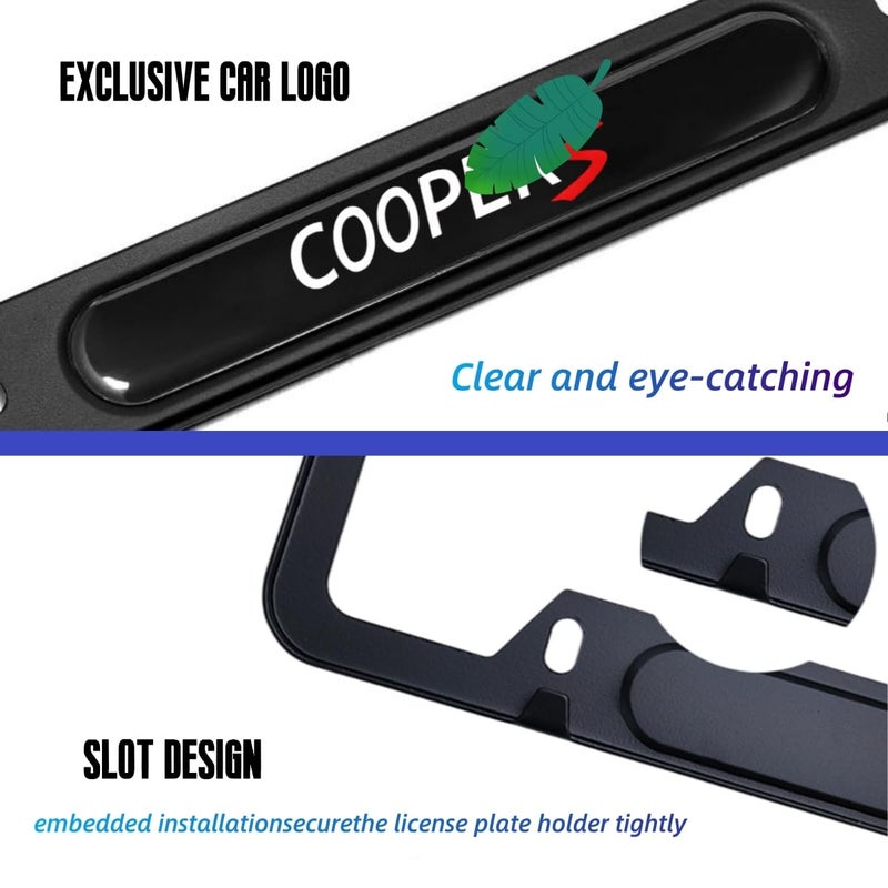 JULOPO 2 Pcs Black License Plate Frames Compatible with Mini Cooper License Plate Covers Metal Aluminum Material Screw caps Cover Set - Image 2