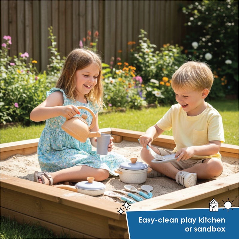 alldoro Eco-Friendly Play Kitchen Set 14 Pieces | Wheat-Straw Plastic | Pots Pans Plates Mugs Utensils | Sustainable Toy Kitchen for Kids Age 3+ - Image 5