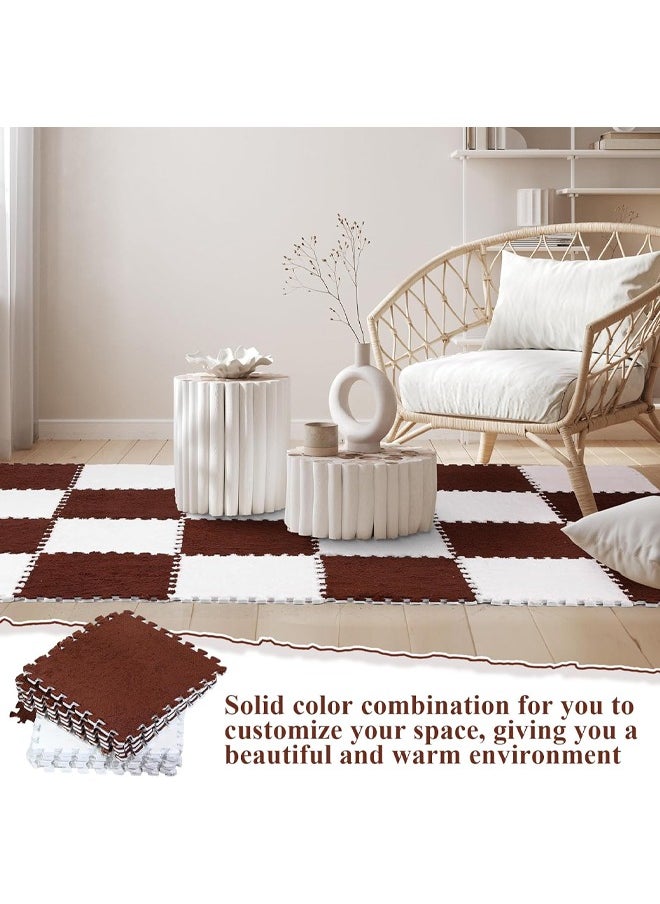 HQ-GAMING - Puzzle Play Mats Interlocking Soft EVA Foam Mats Protective Floor for Children Kids Room Fluffy Square Thickened Plush Tiles Home Parlor Bedroom 16Pcs (Coffee, White) - Image 1