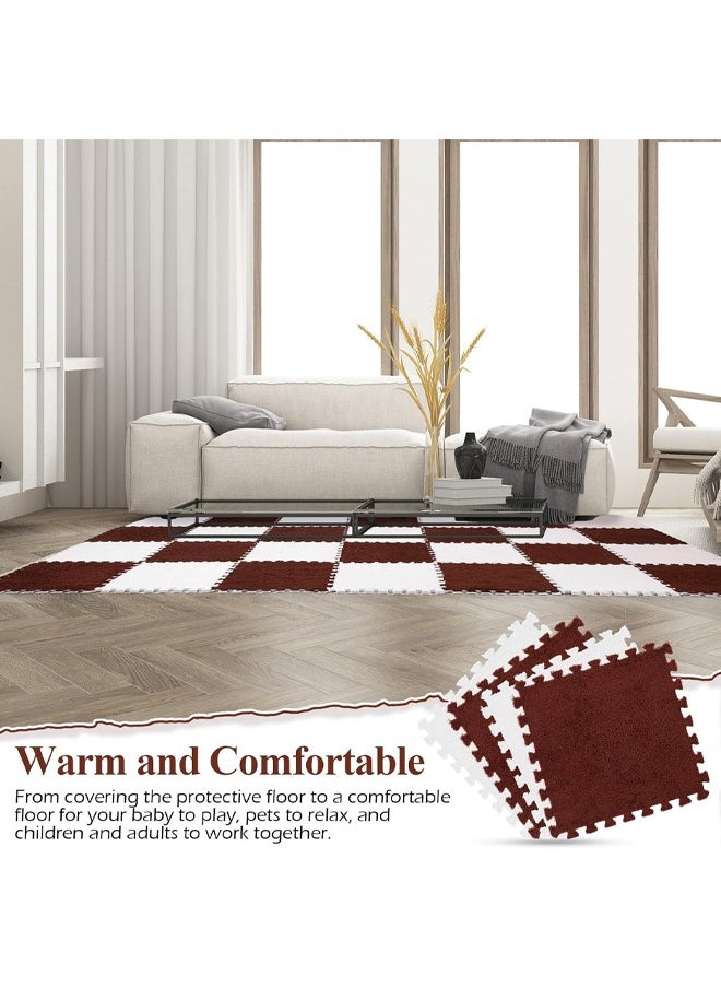 HQ-GAMING - Puzzle Play Mats Interlocking Soft EVA Foam Mats Protective Floor for Children Kids Room Fluffy Square Thickened Plush Tiles Home Parlor Bedroom 16Pcs (Coffee, White) - Image 1