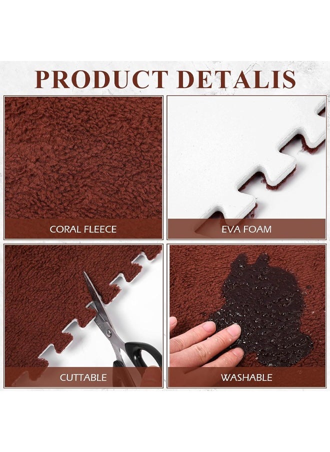 HQ-GAMING - Puzzle Play Mats Interlocking Soft EVA Foam Mats Protective Floor for Children Kids Room Fluffy Square Thickened Plush Tiles Home Parlor Bedroom 16Pcs (Coffee, White) - Image 1