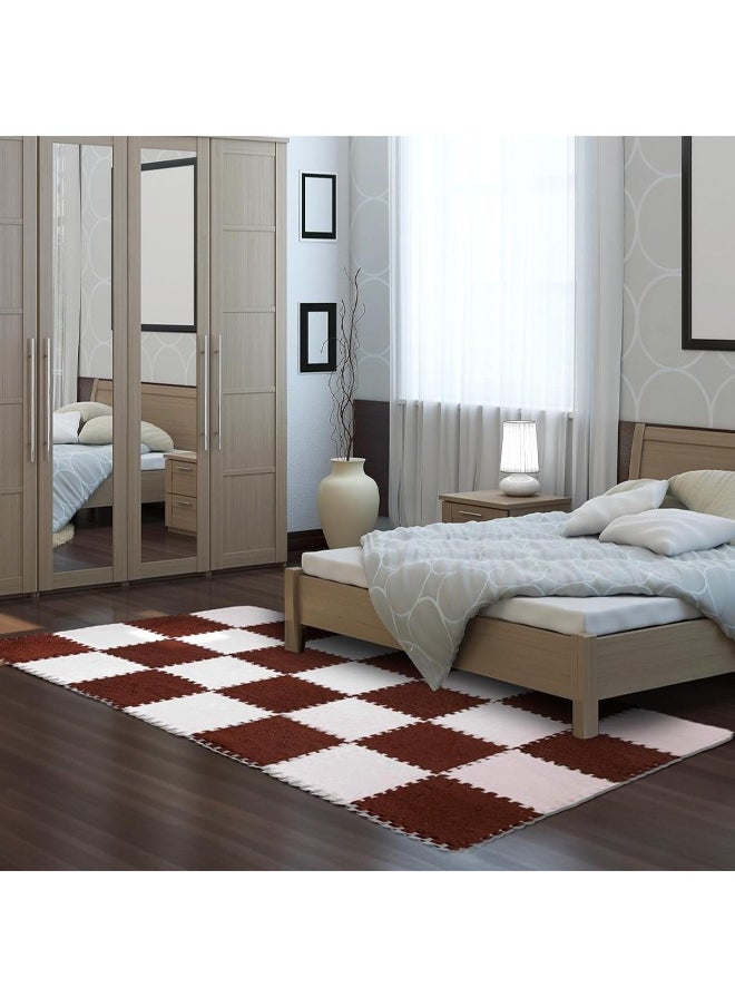 HQ-GAMING - Puzzle Play Mats Interlocking Soft EVA Foam Mats Protective Floor for Children Kids Room Fluffy Square Thickened Plush Tiles Home Parlor Bedroom 16Pcs (Coffee, White) - Image 1