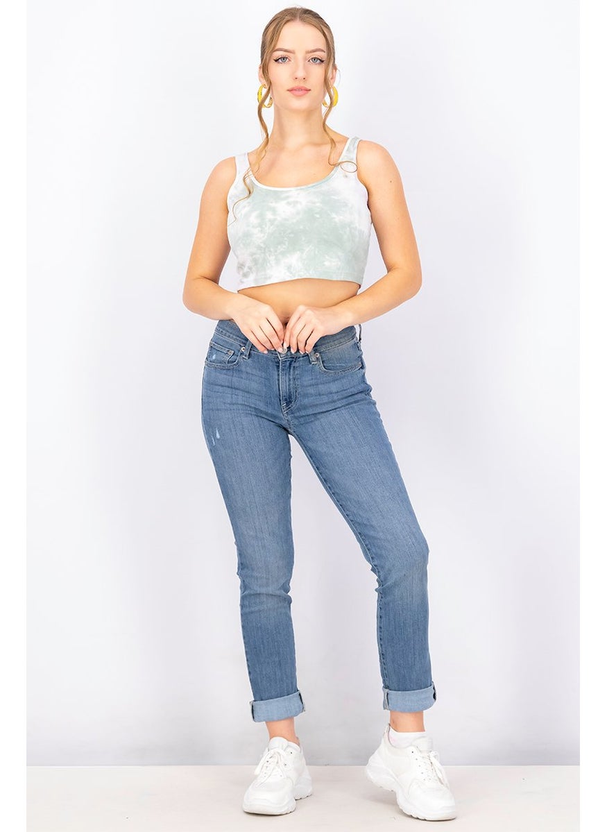 XOXO - Women Scoop Neck Sleeveless Tie Dye Crop Top, Sage and Lavender and White - Image 1