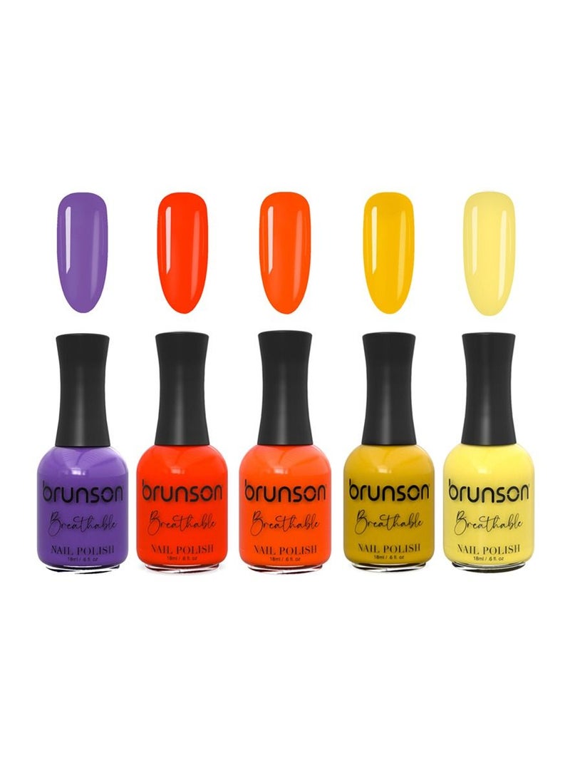 Brunson Breathable Nail Polish Halal nail polish Wudu friendly Quick Dry Vegan long lasting but easy peel off Eco Friendly Organic Glossy Shine Water Based Nail Polish Nail Lacquer 5pcs