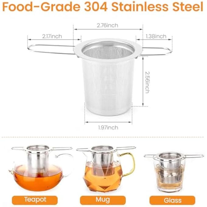 هاسذيب مصفاة شاي من الفولاذ المقاوم للصدأ 304، مصفاة أوراق شاي شبكية فائقة الدقة بمقابض قابلة للطي، فلتر قابل لإعادة الاستخدام لأباريق الشاي والأكواب، أعشاب البابونج والقهوة الخضراء والتوابل، 5 بوصات - Image 3