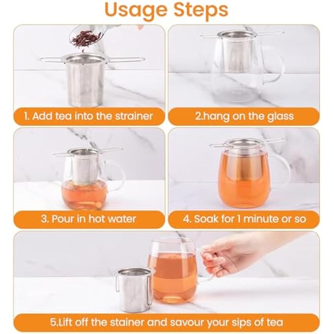 هاسذيب مصفاة شاي من الفولاذ المقاوم للصدأ 304، مصفاة أوراق شاي شبكية فائقة الدقة بمقابض قابلة للطي، فلتر قابل لإعادة الاستخدام لأباريق الشاي والأكواب، أعشاب البابونج والقهوة الخضراء والتوابل، 5 بوصات - Image 4