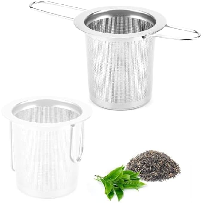 هاسذيب مصفاة شاي من الفولاذ المقاوم للصدأ 304، مصفاة أوراق شاي شبكية فائقة الدقة بمقابض قابلة للطي، فلتر قابل لإعادة الاستخدام لأباريق الشاي والأكواب، أعشاب البابونج والقهوة الخضراء والتوابل، 5 بوصات - Image 1