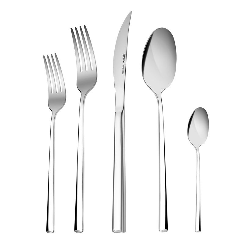 Karaca Tivoli 60 Pieces Cutlery Set for 12 Person - Forks, Spoon, Knives Silverware Sets - Modern Silver Flatware - Stainless Steel Kitchen Utensils Tableware Set - Dishwasher Safe - Image 1