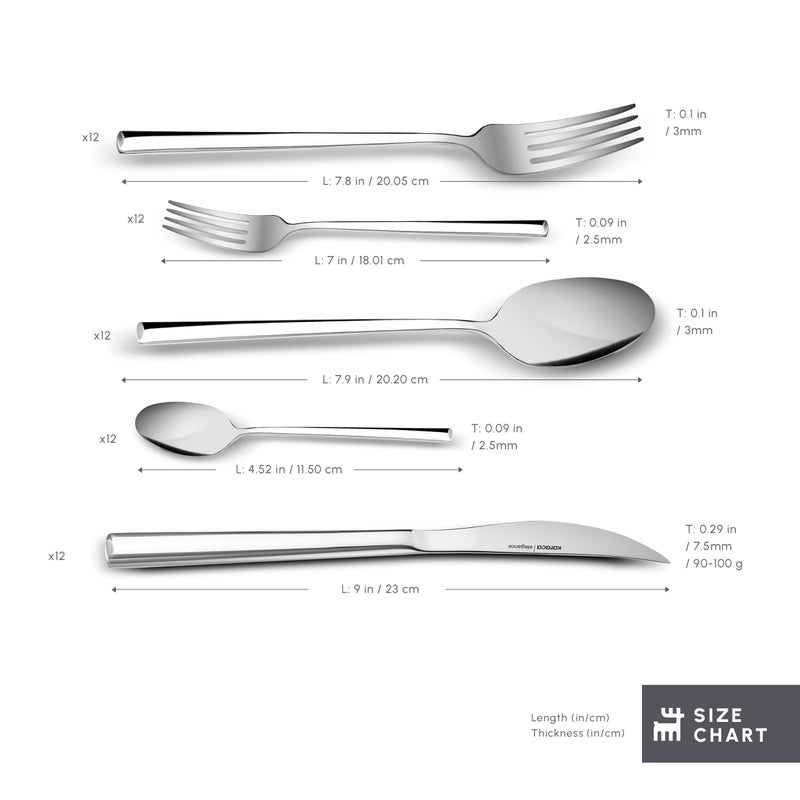 Karaca Tivoli 60 Pieces Cutlery Set for 12 Person - Forks, Spoon, Knives Silverware Sets - Modern Silver Flatware - Stainless Steel Kitchen Utensils Tableware Set - Dishwasher Safe - Image 3
