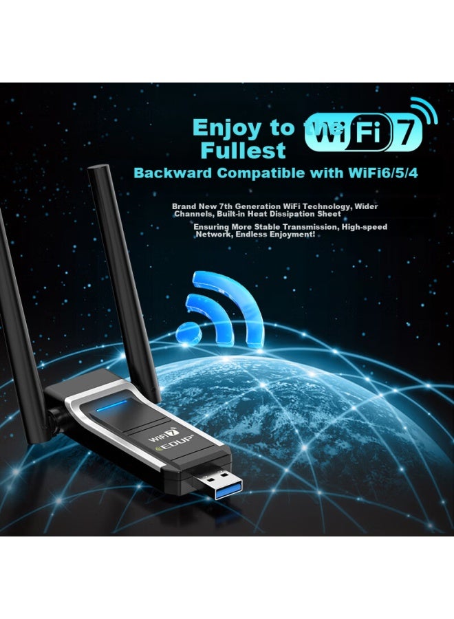 Edup Gigabit Gaming Wifi 7 Plug-and-play Usb Wireless Network Card 6500m Tri-band 5g Wireless Network Card For Desktops Laptops Wifi Receiver Ep-be1703s - Image 1