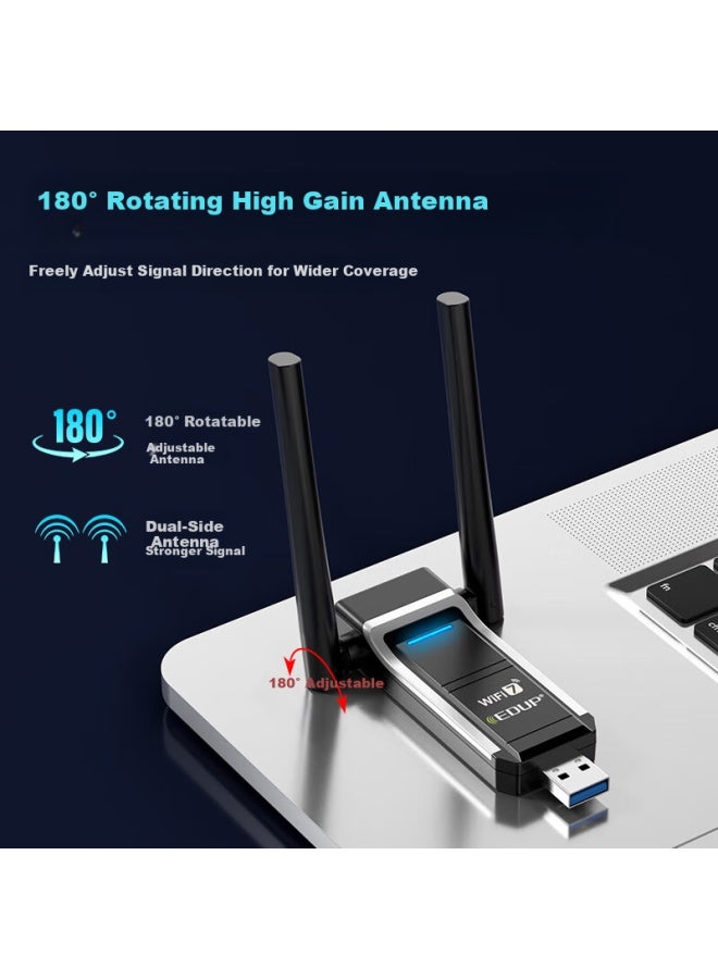Edup Gigabit Gaming Wifi 7 Plug-and-play Usb Wireless Network Card 6500m Tri-band 5g Wireless Network Card For Desktops Laptops Wifi Receiver Ep-be1703s - Image 3