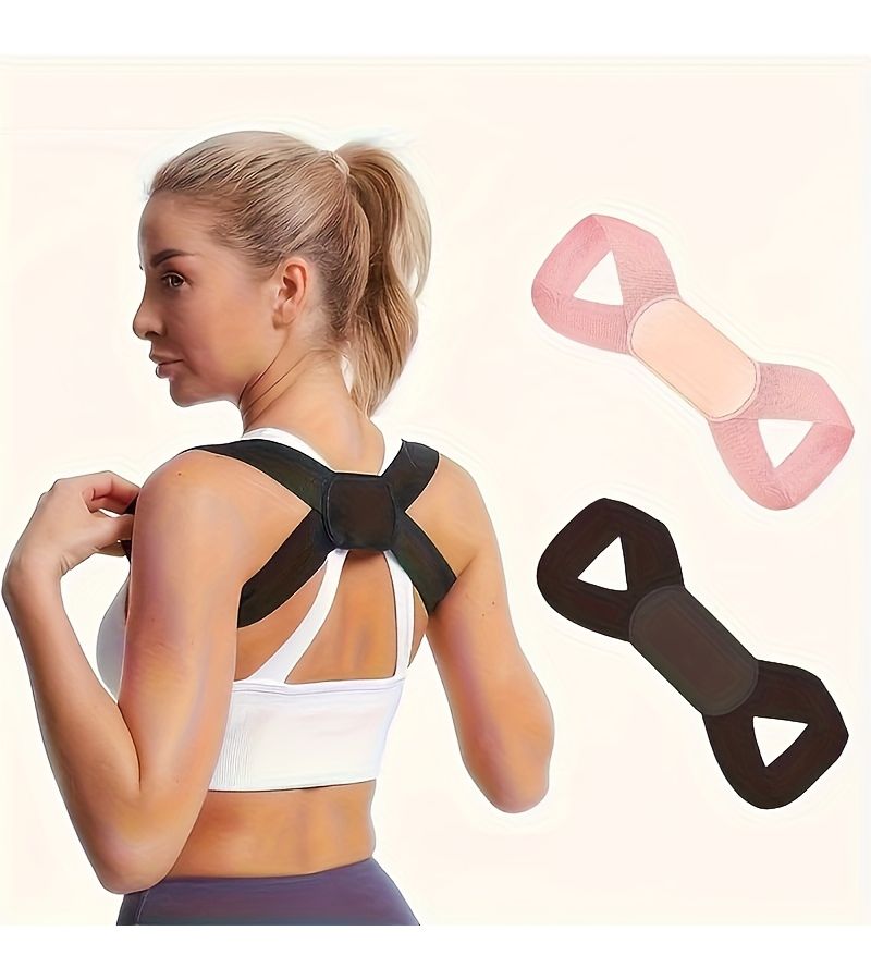 Women Invisible Breathable Posture Corrector Back Brace Black Pink Ergonomic Design - Image 1