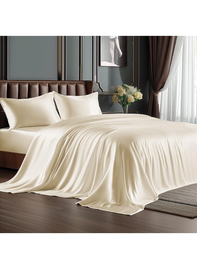 BEDELITE Satin Sheets Twin Size Bed Set, Luxury Soft Beige Silky Sheets for Hair and Skin, Similar to Silk Bed Sheets Set 3 Pieces with 1 Deep Pocket Fitted Sheet, 1 Flat Sheet, and 1 Pillowcase - Image 1