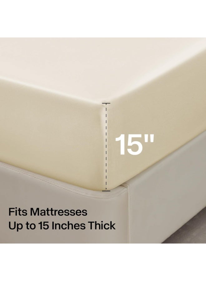 BEDELITE Satin Sheets Twin Size Bed Set, Luxury Soft Beige Silky Sheets for Hair and Skin, Similar to Silk Bed Sheets Set 3 Pieces with 1 Deep Pocket Fitted Sheet, 1 Flat Sheet, and 1 Pillowcase - Image 2