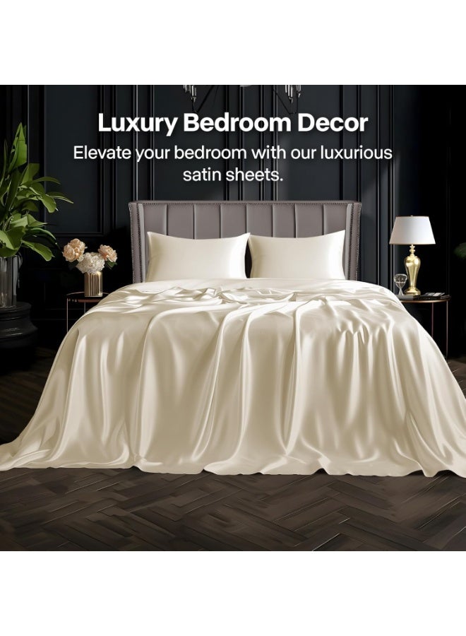 BEDELITE Satin Sheets Twin Size Bed Set, Luxury Soft Beige Silky Sheets for Hair and Skin, Similar to Silk Bed Sheets Set 3 Pieces with 1 Deep Pocket Fitted Sheet, 1 Flat Sheet, and 1 Pillowcase - Image 5