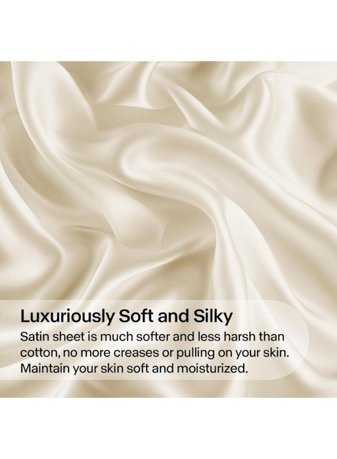 BEDELITE Satin Sheets Twin Size Bed Set, Luxury Soft Beige Silky Sheets for Hair and Skin, Similar to Silk Bed Sheets Set 3 Pieces with 1 Deep Pocket Fitted Sheet, 1 Flat Sheet, and 1 Pillowcase - Image 3