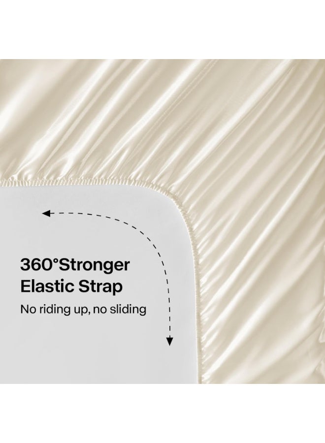 BEDELITE Satin Sheets Twin Size Bed Set, Luxury Soft Beige Silky Sheets for Hair and Skin, Similar to Silk Bed Sheets Set 3 Pieces with 1 Deep Pocket Fitted Sheet, 1 Flat Sheet, and 1 Pillowcase - Image 4