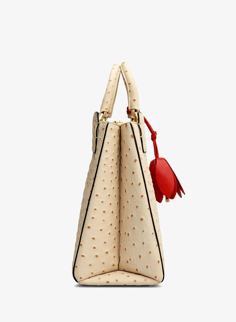 Da Milano Vanilla Medium Ostrich Leather Book Tote - Vanilla for Women | Best Price UAE