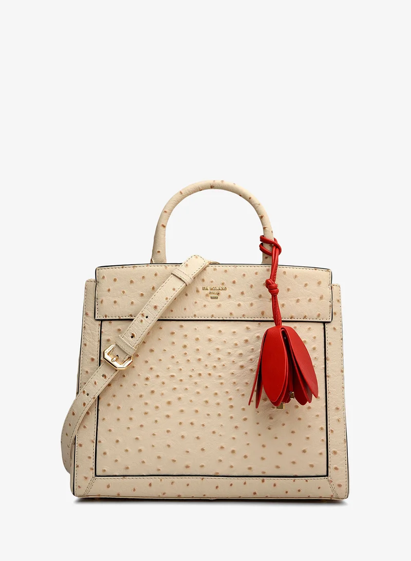 دا ميلانو حقيبة توت جلد نعام متوسطة - فانيلا