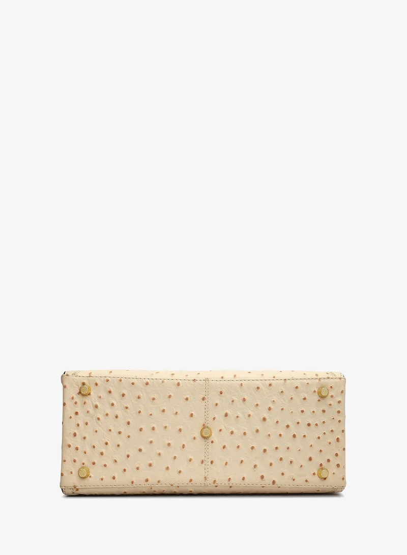 Da Milano Vanilla Medium Ostrich Leather Book Tote - Vanilla for Women | Best Price UAE