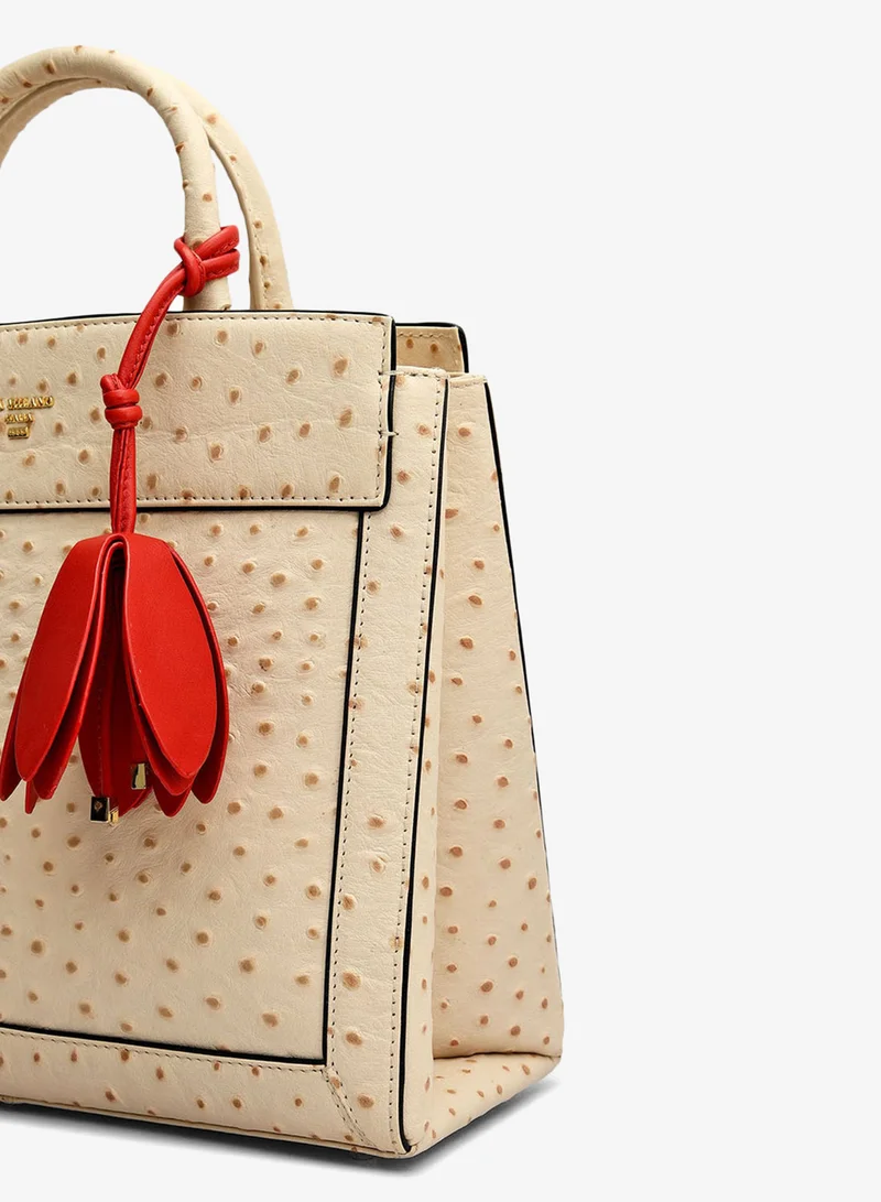Da Milano Vanilla Medium Ostrich Leather Book Tote - Vanilla for Women | Best Price UAE