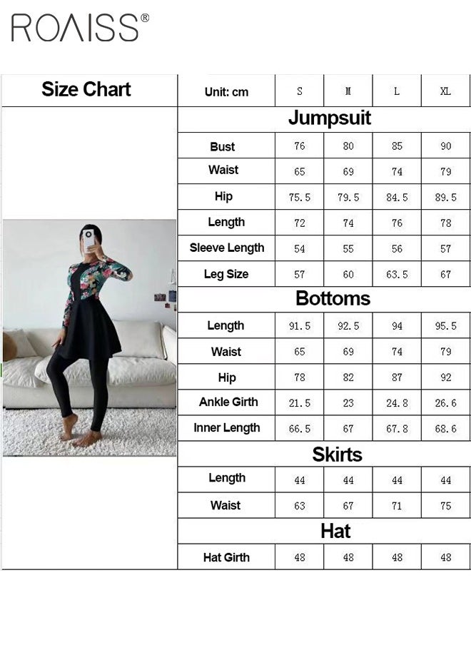 roaiss - 4 Piece Women Swimsuit Beach Sun Protection Clothing Conservative Style Long Sleeve Sun Protection Body Modification Printing Elements Contrasting Colors Various Matching Methods - Image 1