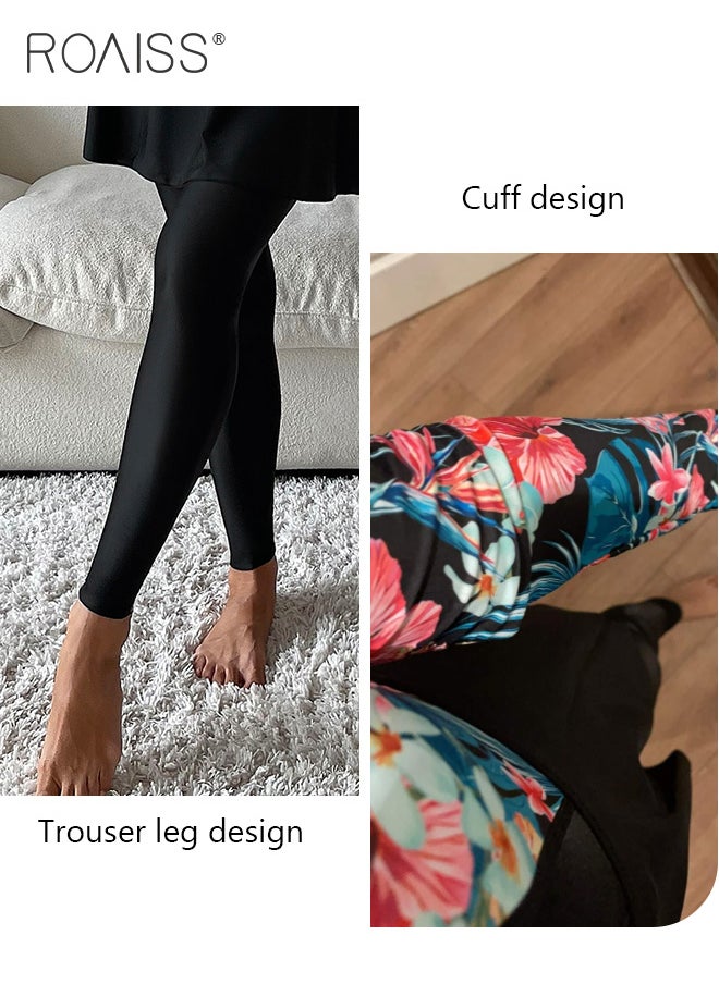 roaiss - 4 Piece Women Swimsuit Beach Sun Protection Clothing Conservative Style Long Sleeve Sun Protection Body Modification Printing Elements Contrasting Colors Various Matching Methods - Image 1