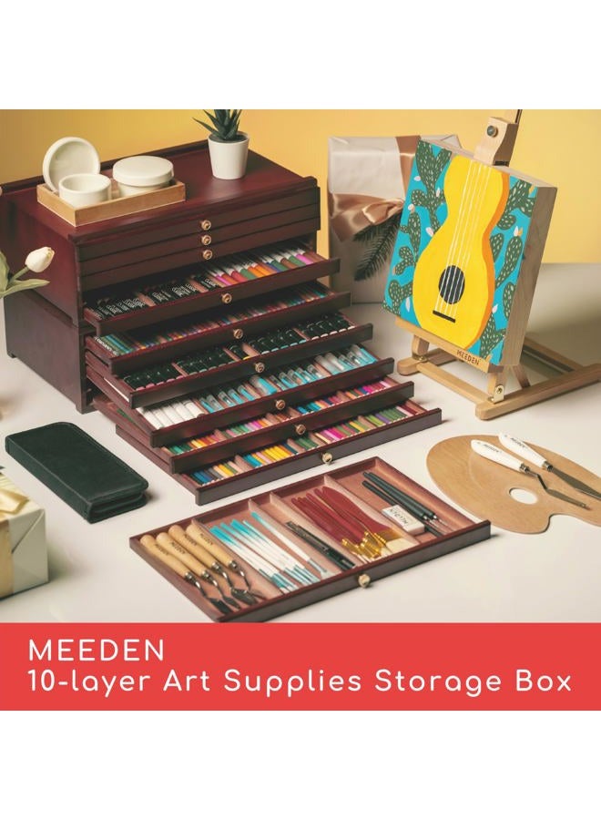 MEEDEN 10-drawer Wood Artist Supply Storage Box, Portable Beechwood Multifunctional Pencil Brush Organizer Wood Box with Drawer&Compartments for Pastels, Pencils, Pens, Makeup Brushes(Deep Walnut) - Image 5