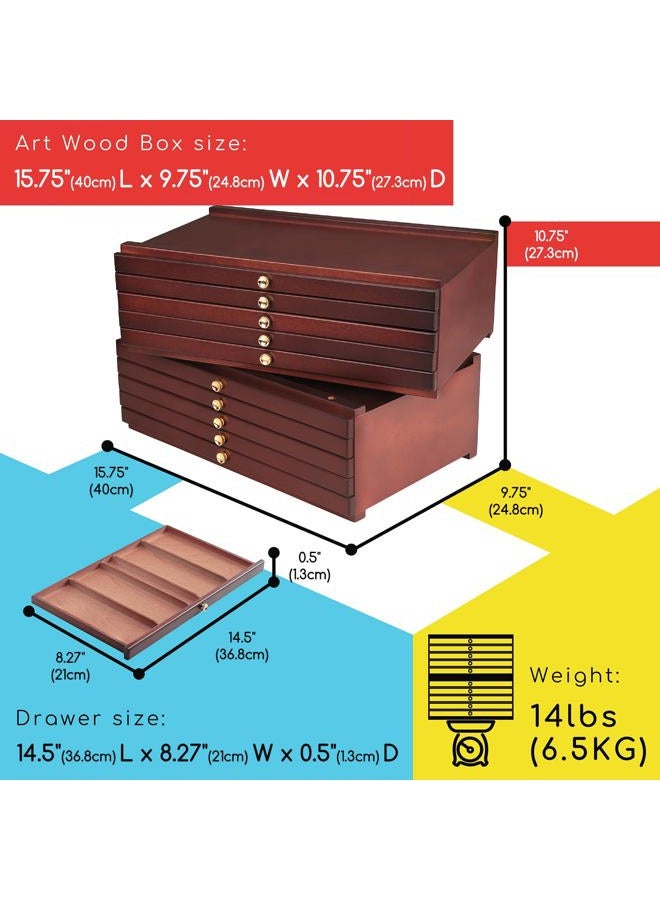 MEEDEN 10-drawer Wood Artist Supply Storage Box, Portable Beechwood Multifunctional Pencil Brush Organizer Wood Box with Drawer&Compartments for Pastels, Pencils, Pens, Makeup Brushes(Deep Walnut) - Image 2